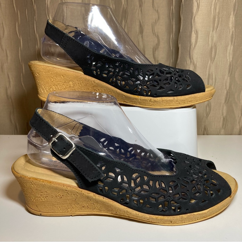 Spring Step Orella Women's 41 US 9.5-10 Wedge Leather Cutout Slingback Open Toe